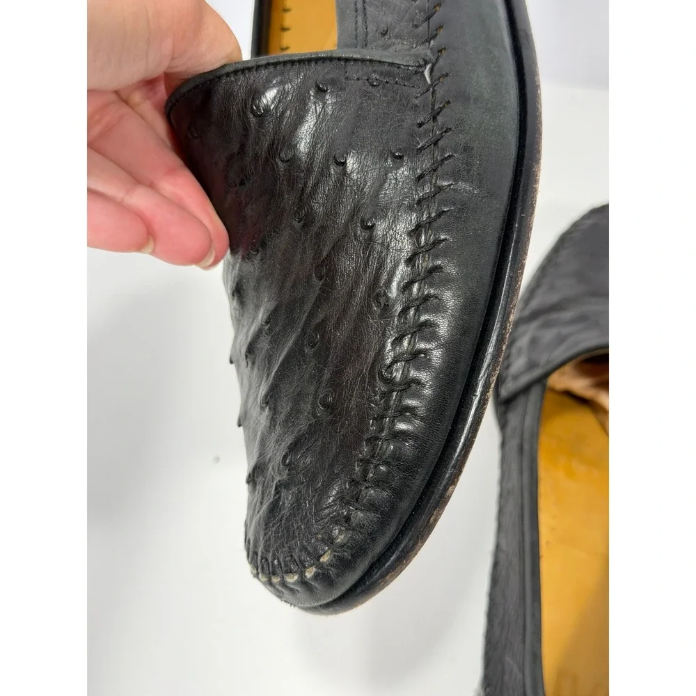 Mario Campatelli MC Italy Mens Ostrich Leather Loafers Black‎ Shoes 10.5 vintage